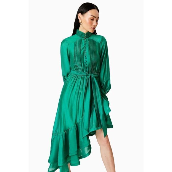 ELLIATT Honeymoon Long Sleeve Maxi Dress Green Asymmetric Dress Size S NWT$350 - Picture 4 of 10
